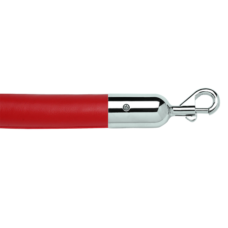 QUEUE SOLUTIONS 6' Naugahyde Stanchion Rope, 1.5" diameter, Red, Satin Brass Snap Ends 225RD6-SESLSB